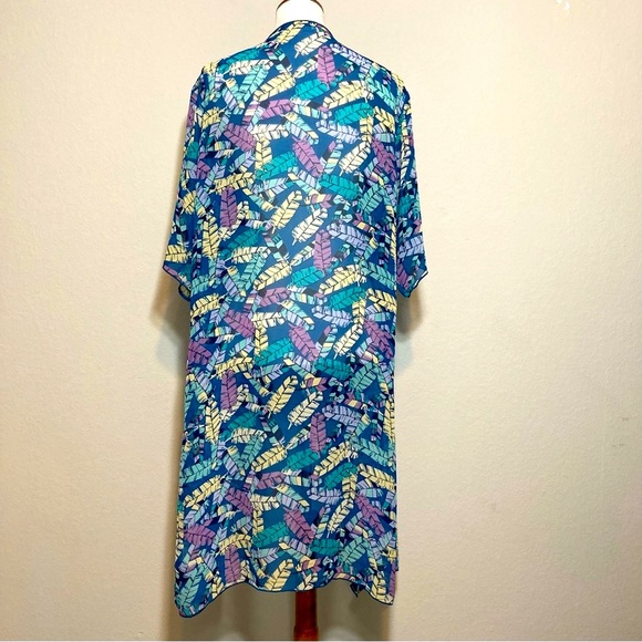LULAROE Feather Print Long Open Duster Kimono Multi Color Size Medium - Picture 6 of 10